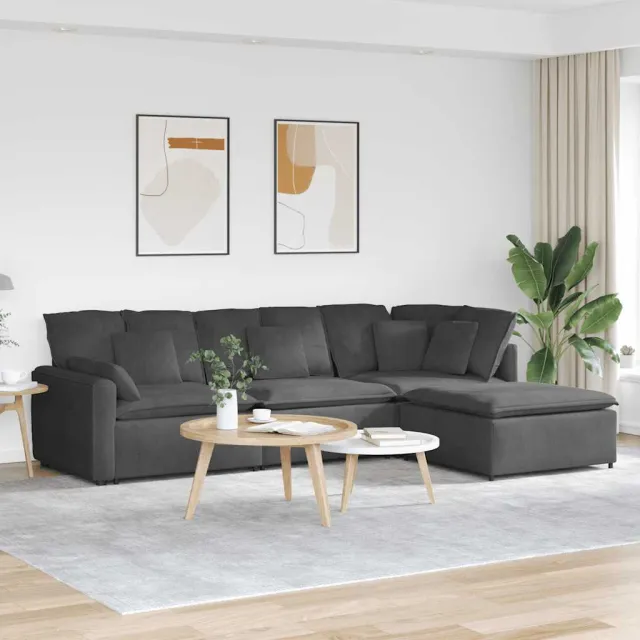 vidaXL Modulaire bank met voetenbank&kussens corduroy stof donkergrijs