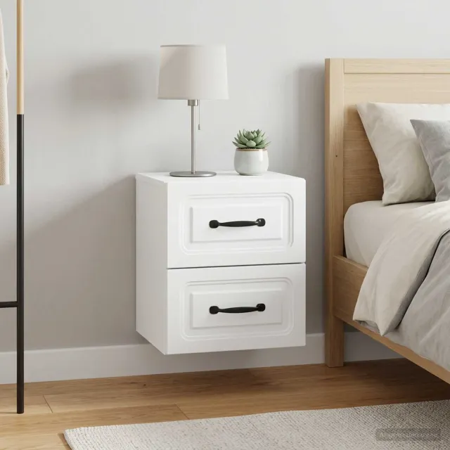 vidaXL Wandbeugel Bedkast 2 st Wit 34,5 x 33 x 40 cm Bewerkt hout, foto 2