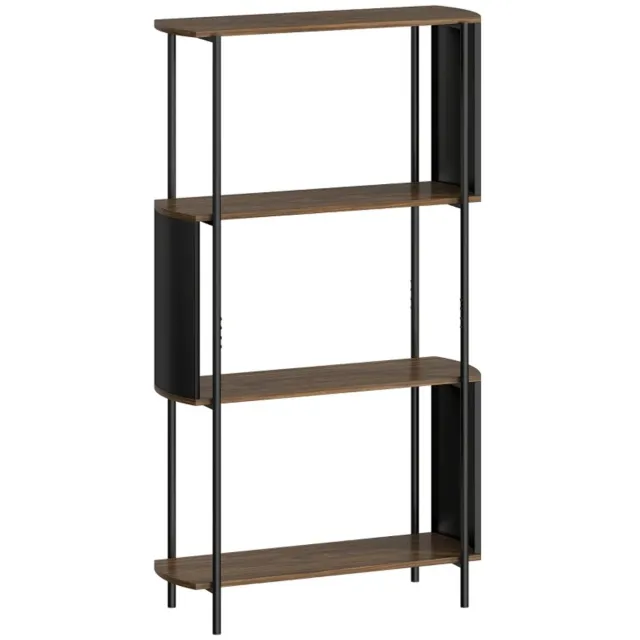 ZYLARO Opbergkasten - Boekenkast met 4 Niveaus en Gebogen Ontwerp - Staande Plank voor Woonkamer en Slaapkamer - 80 x 30 x 141 cm - Bruin bruin+zwart