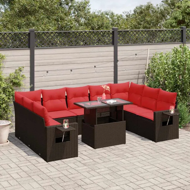 vidaXL 10-delige tuinbankset met kussens, bruin polyrotan, foto 2