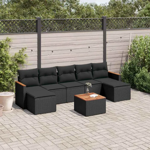 vidaXL 8-delige Loungeset met kussens poly rattan zwart, foto 2