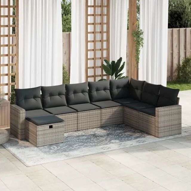 vidaXL 8-delige Loungeset met kussens poly rattan grijs, foto 2