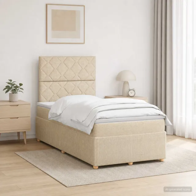 vidaXL LED Boxspring Bed met Matras Crèmekleurig 120 x 190 cm Stof