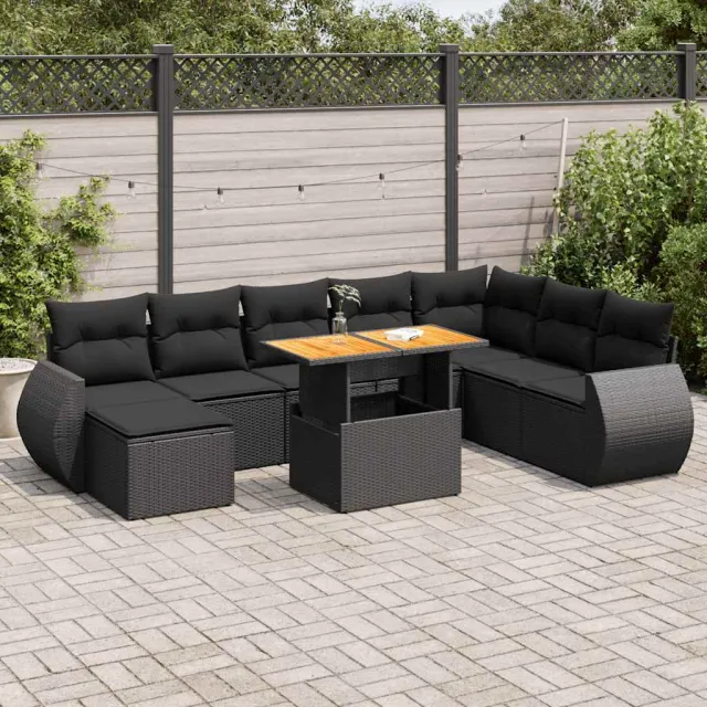 vidaXL 9-delige Loungeset met kussens poly rattan zwart, foto 2