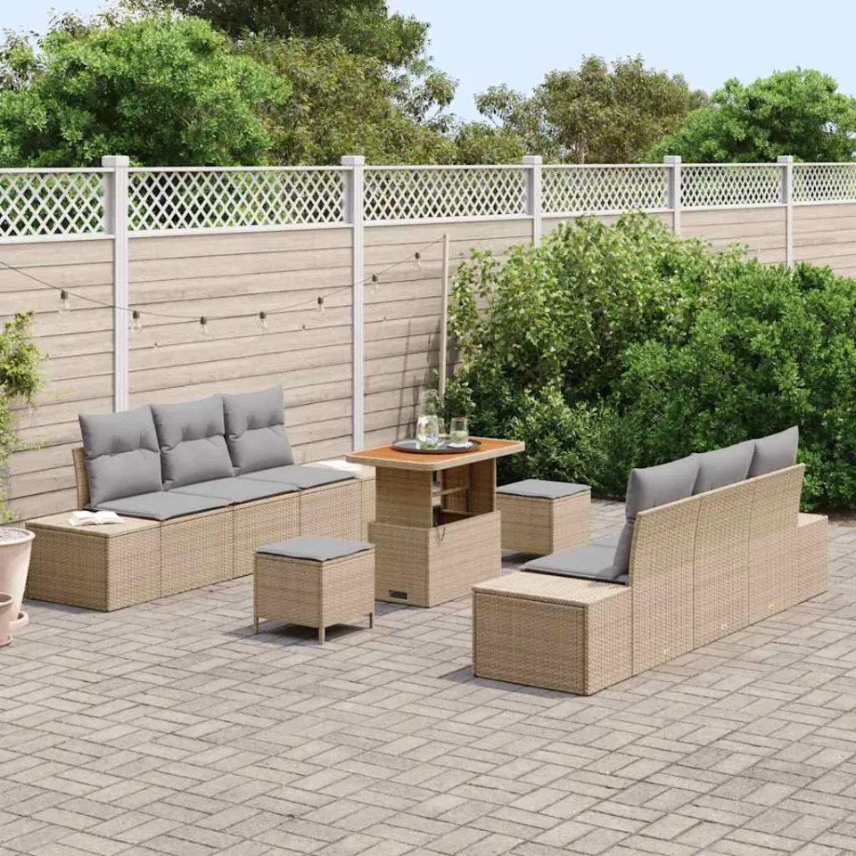 vidaXL Tuinbankenset 9 st Beige poly rattan, foto 3