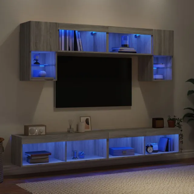vidaXL 6-delige Tv-wandmeubelset met LED grijs sonoma eikenkleurig, foto 2