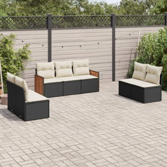 vidaXL 7-delige Loungeset met kussens poly rattan zwart, foto 2