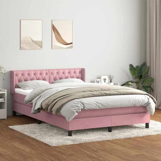 vidaXL Boxspring met matras fluweel roze 140x220 cm