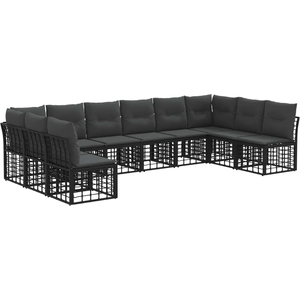 vidaXL Buiten bankenset 10-zits Zwart Polyester, foto 3