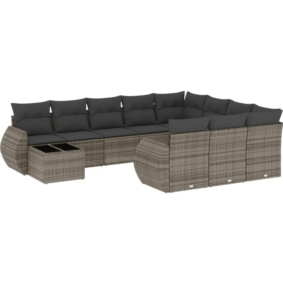 vidaXL 11-delige Loungeset met kussens poly rattan grijs
