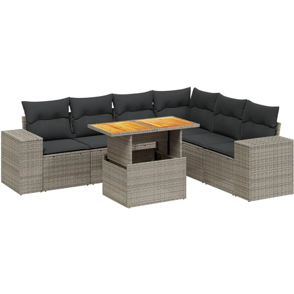 vidaXL 7-delige Loungeset met kussens poly rattan grijs