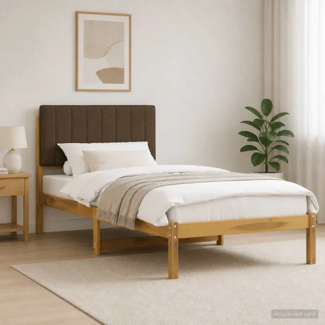 vidaXL Bedframe met gestoffeerd hoofdbord Whitewash en taupe Bruin