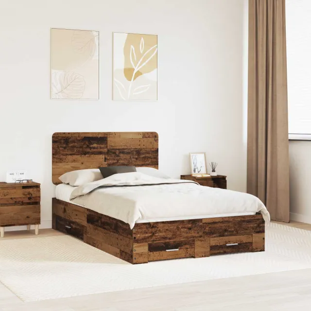 vidaXL Bedframe met lade met opslag Oudhout 120 x 190 cm Bewerkt hout Bruin