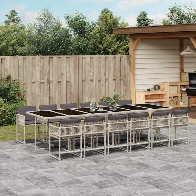 vidaXL 13-delige Tuinset met kussens poly rattan lichtgrijs