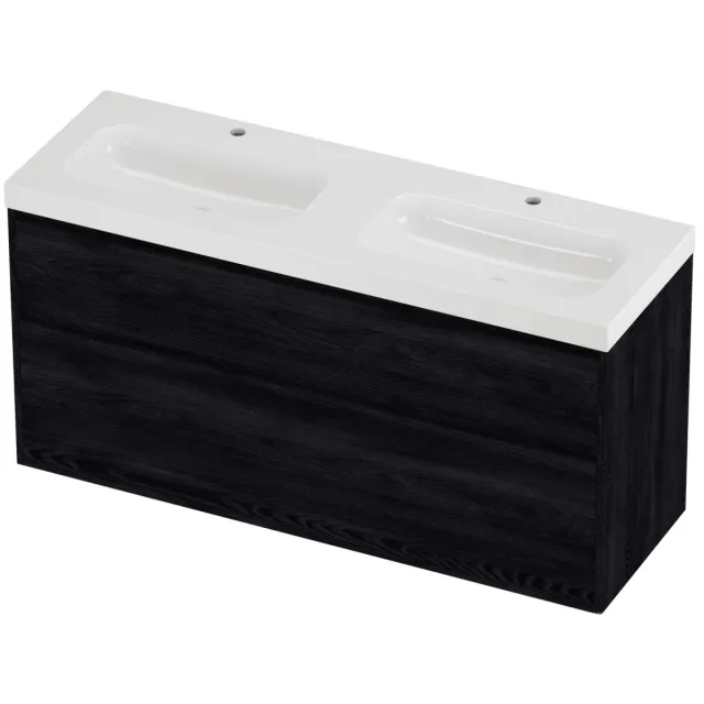 Proline Haga Badmeubelset Polystone Mezza 2 Gaten 140x46x73 cm Glans Wit Black Oak