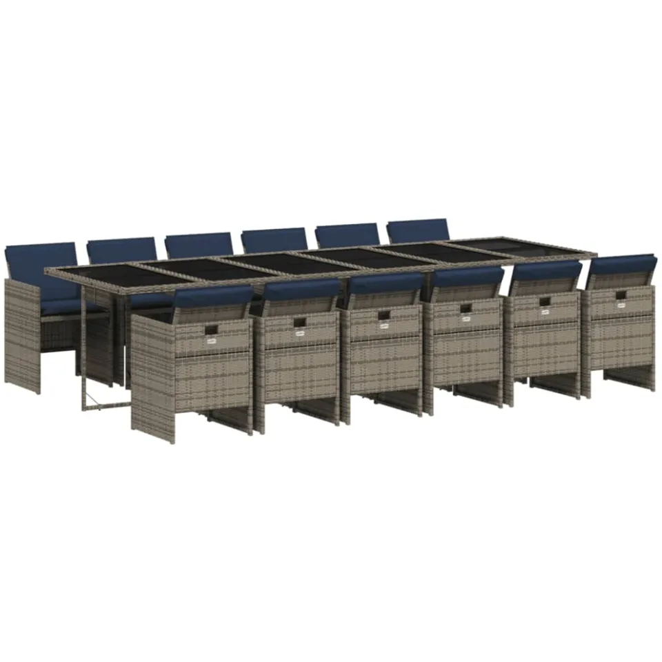 vidaXL 13-delige tuinset met kussens, grijs polyrotan