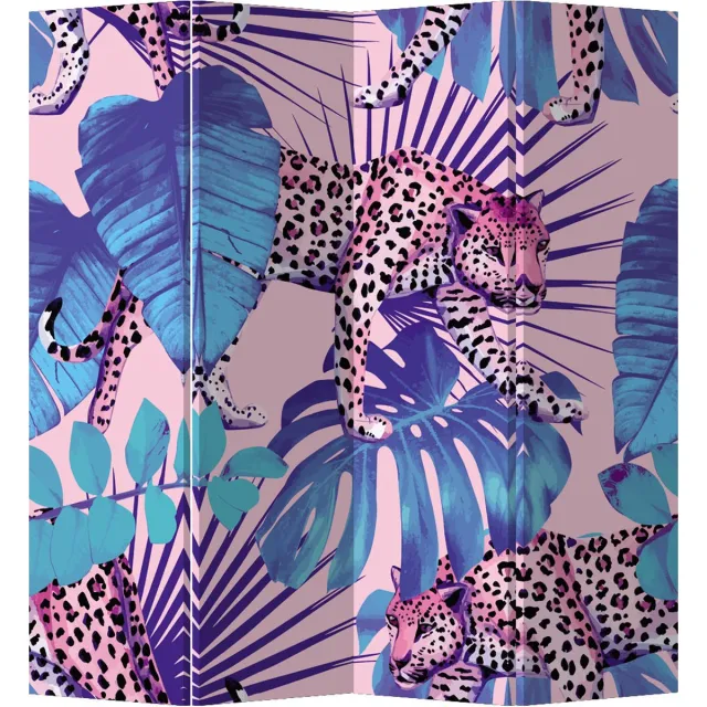 Fine Asianliving Kamerscherm Scheidingswand B160xH180cm 4 Panelen Tijger Groen, Blauw, Multicolour, Roze