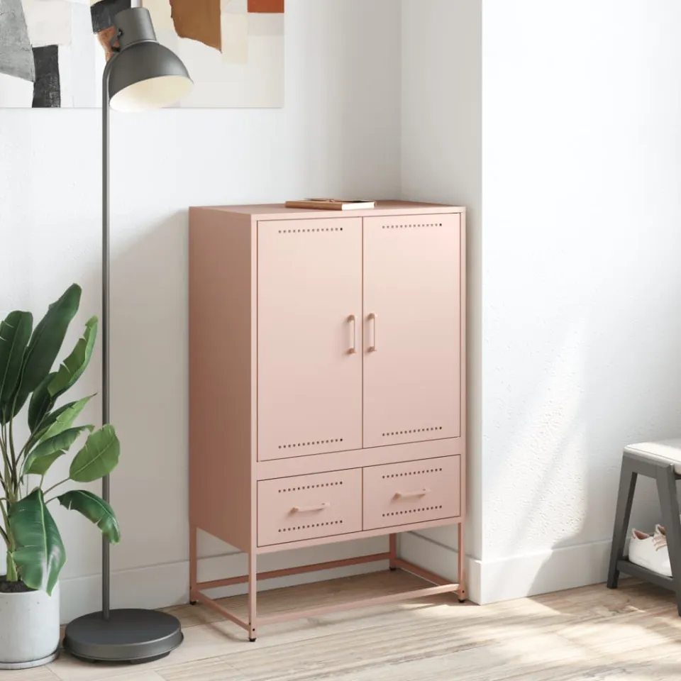 vidaXL Hoge kast 68x39x111,5 cm staal roze, foto 2