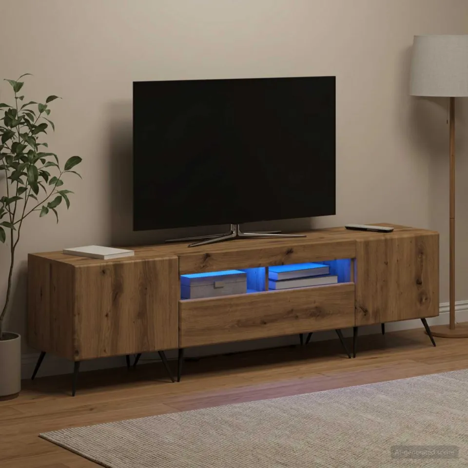 vidaXL LED tv-meubel BREDA 3 st Artisanaal eiken Bewerkt hout, foto 3