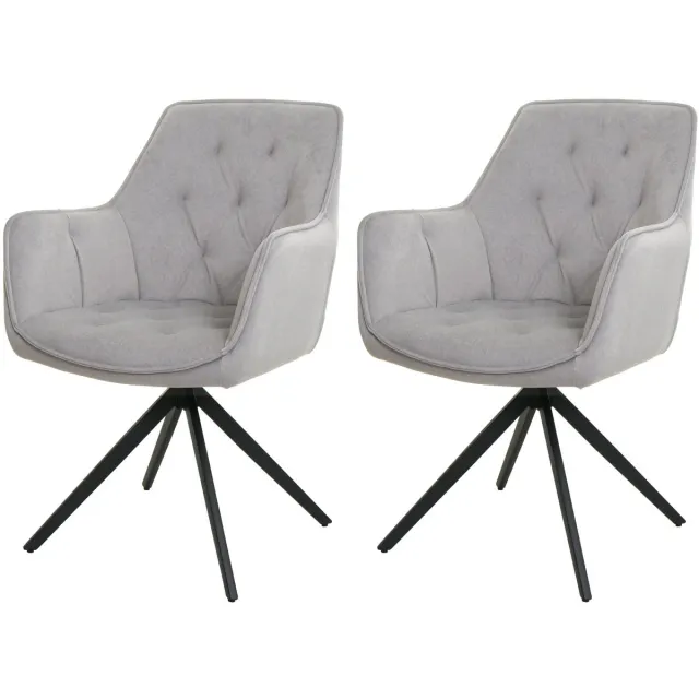 MCW Set van 2 eetkamerstoelen MCW-L80, keukenstoel Gestoffeerde stoel Stoel met armleuningen, draaibaar, metaal Stof/textiel ~ lichtgrijs