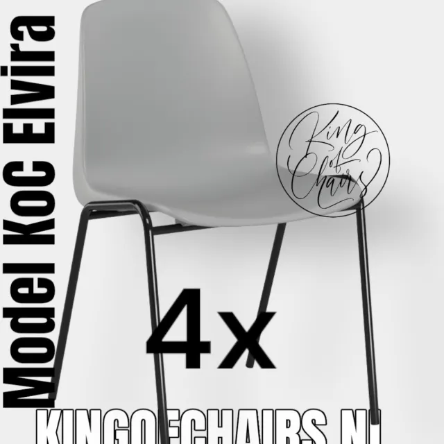 King of Chairs set van 4- model KoC Elvira lichtgrijs met zwart onderstel. Kantinestoel stapelstoel kuipstoel vergaderstoel tuinstoel kantine stoel stapel kantinestoelen stapelstoelen kuipstoelen stapelbare keukenstoel Helene eetkamerstoel