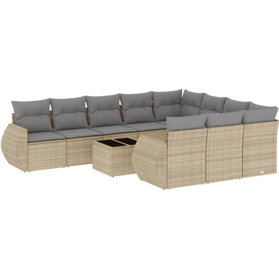 vidaXL 11-delige Tuinset met kussens poly rattan beige
