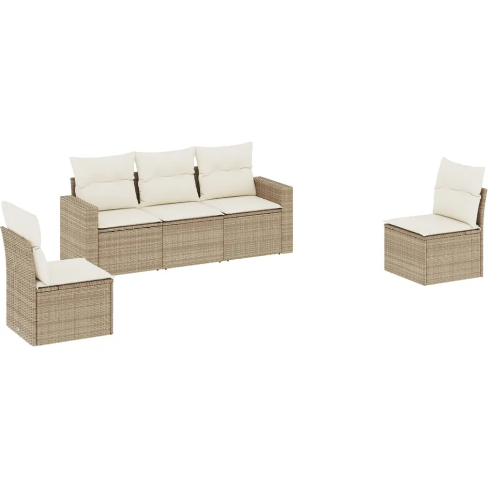 vidaXL 5-delige Loungeset met kussens poly rattan beige, foto 3