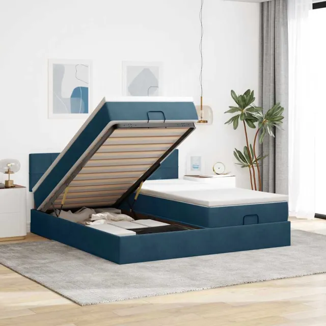 vidaXL Ottoman bed met matrassen 180x200cm fluweel donkerblauw blauw