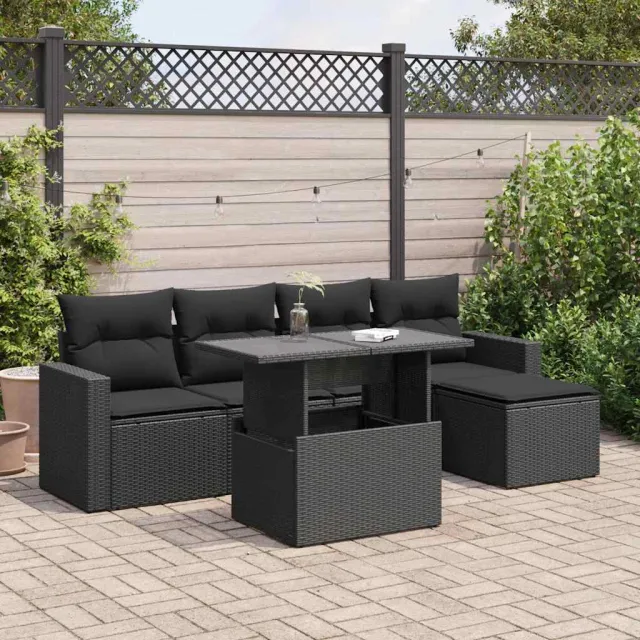 vidaXL 6-delige Loungeset met kussens poly rattan zwart, foto 2