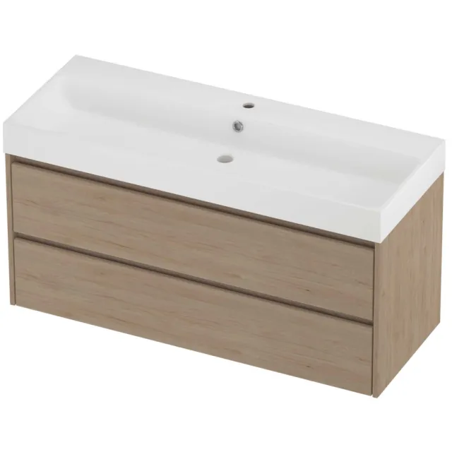 Proline Podium Badmeubelset Polystone Loft 1 Kraangat Symmetrisch 120x46x62 cm Mat White Ideal Oak Eiken