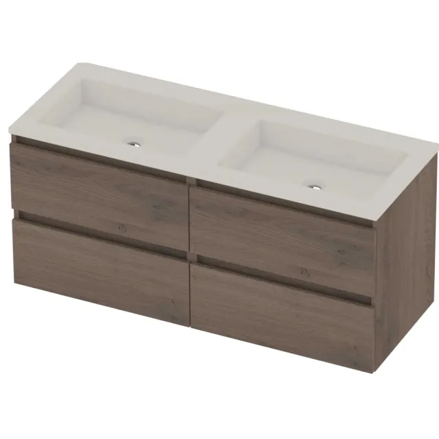 Basic-Line Aura 46 Badmeubelset Acryl Zonder Kraangat Greeploos 120x46x54 cm Dusk Oak Glans Wit