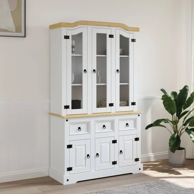 vidaXL Hoge kast Corona 112x43x191,5 cm massief Mexicaans grenenhout wit, foto 2