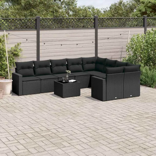 vidaXL 10-delige Loungeset met kussens poly rattan zwart, foto 2