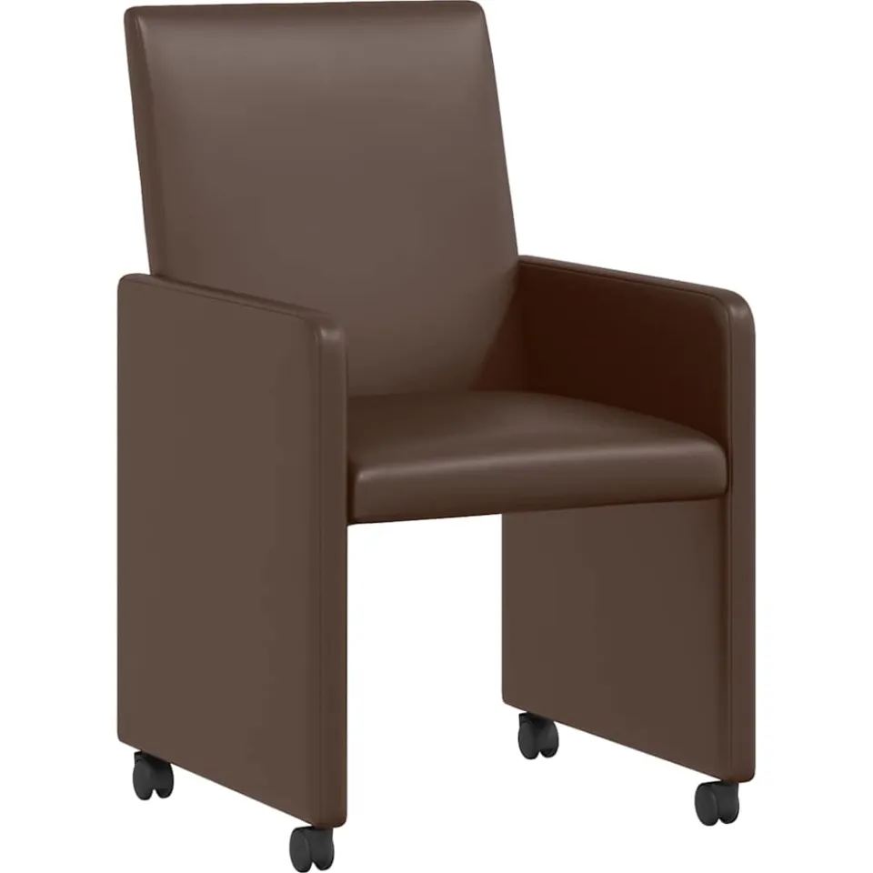 vidaXL Eetkamerstoelen met Wieltjes 2 st Kunstleer Bruin, foto 3