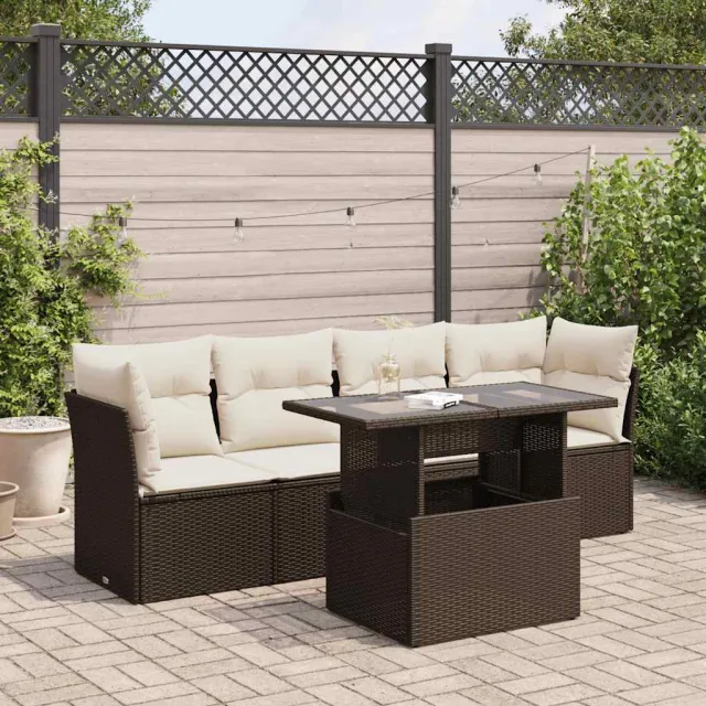 vidaXL 5-delige Loungeset met kussens poly rattan bruin, foto 2