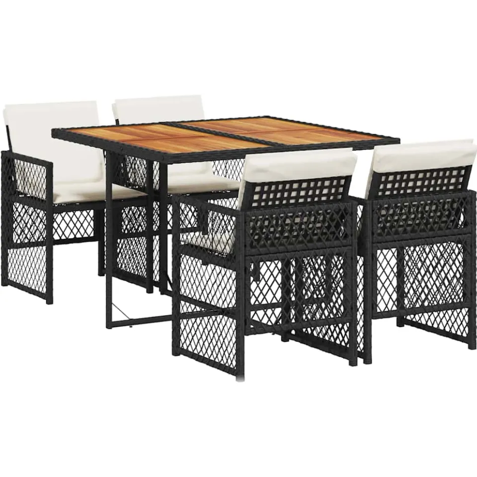 vidaXL 5-delige Tuinset met kussens poly rattan zwart, foto 3