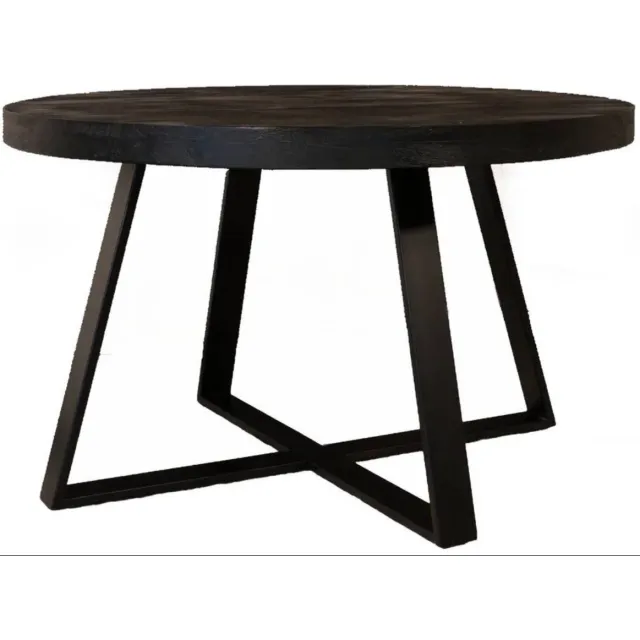 Lizzely Garden & Living Salontafel rond mangohout Teun zwart side table industrieel bijzettafel mango hout