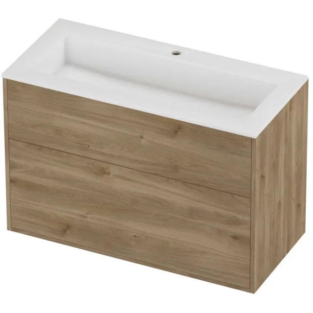 Proline Aristo Badmeubelset Polystone Elegant In Kader 100x46x67 cm Glans Wit Cider Oak Eiken