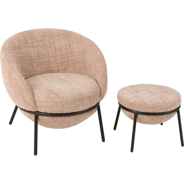 J-Line loungestoel + poef - ijzer - roze/zwart Roze - Zwart