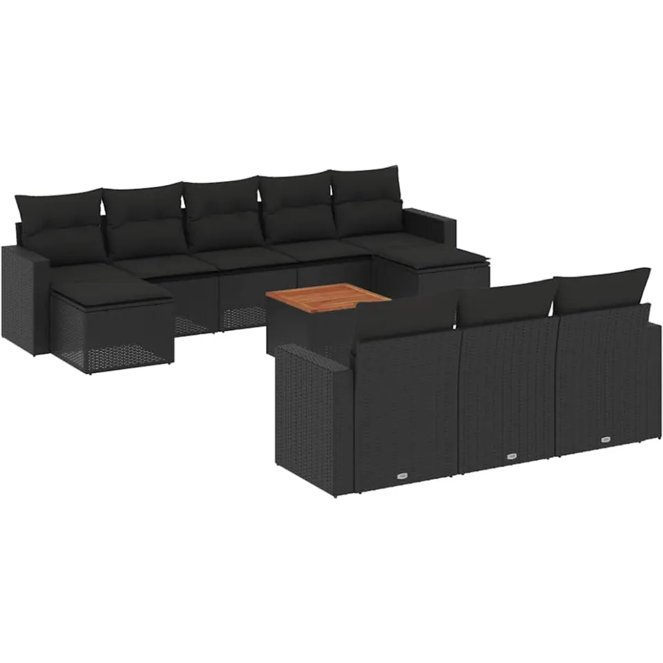vidaXL 11-delige Loungeset met kussens poly rattan zwart, foto 3
