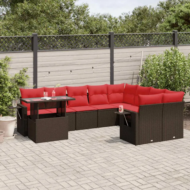vidaXL 10-delige tuinbankset met kussens, bruin polyrotan, foto 2