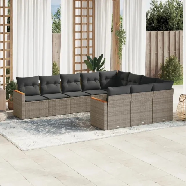 vidaXL 10-delige Loungeset met kussens poly rattan grijs, foto 2