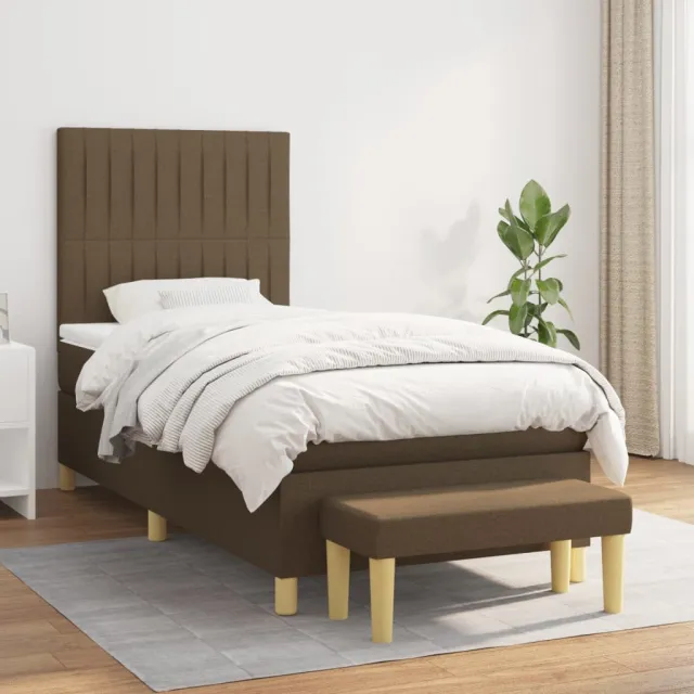 vidaXL Boxspring met matras stof donkerbruin 90x190 cm bruin