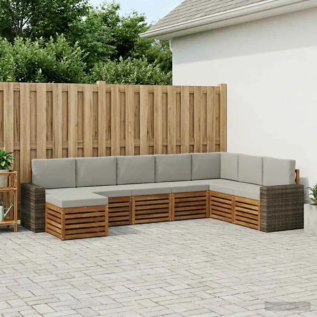 vidaXL Buiten bankenset 8 st 8-zits Naturel en lichtgrijs