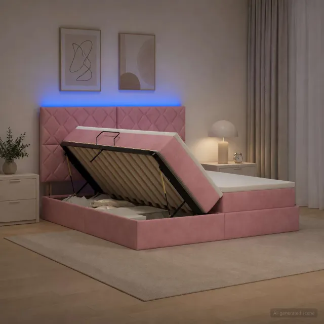 vidaXL LED Opslagbed met Matras Roze 180 x 200 cm Fluweel