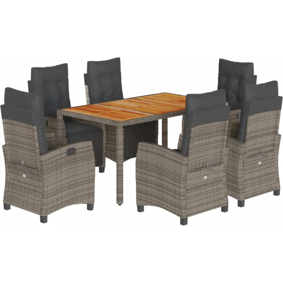 vidaXL 7-delige Tuinset met kussens poly rattan grijs, foto 3