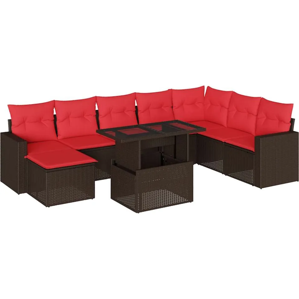 vidaXL 9-delige tuinbankset met kussens, bruin polyrotan, foto 3