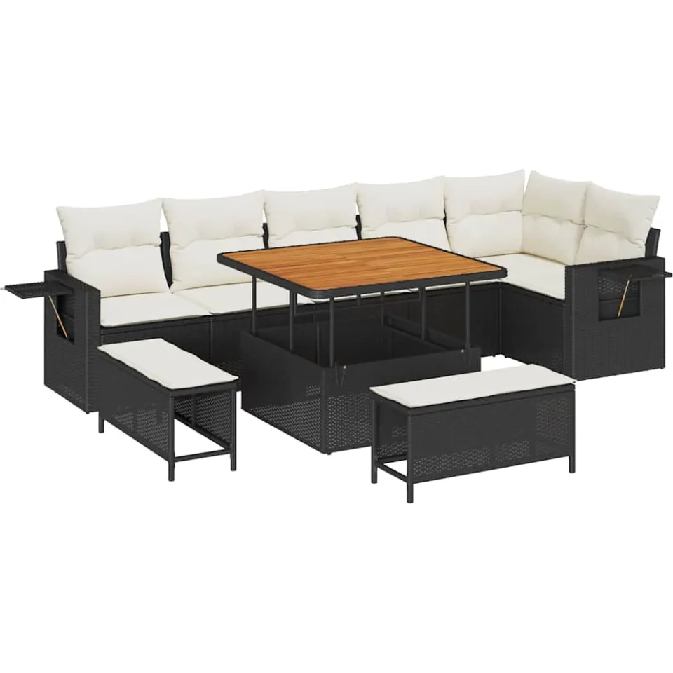 vidaXL Tuinbankenset 11 st Zwart en Crème poly rattan, foto 4