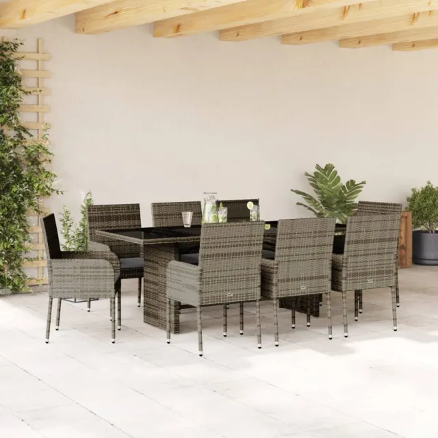 vidaXL 9-delige Tuinset met kussens poly rattan grijs, foto 2