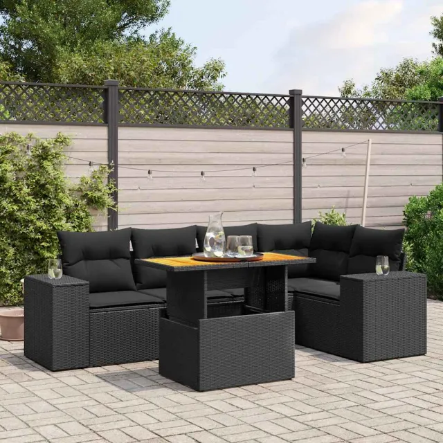 vidaXL 6-delige Loungeset met kussens poly rattan zwart, foto 2